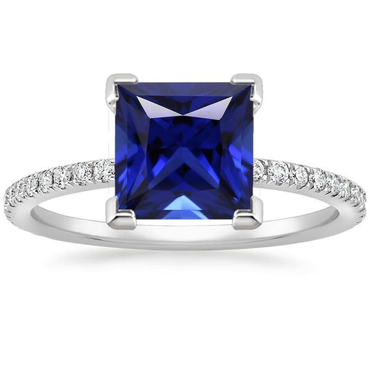 Anello in oro con diamanti taglio princess zaffiro blu con accenti 5.50 carati - harrychadent.it