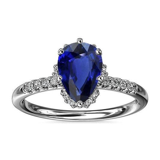 Anello in oro con diamanti. pera. zaffiro blu. pietra preziosa. 3.50 carati - harrychadent.it