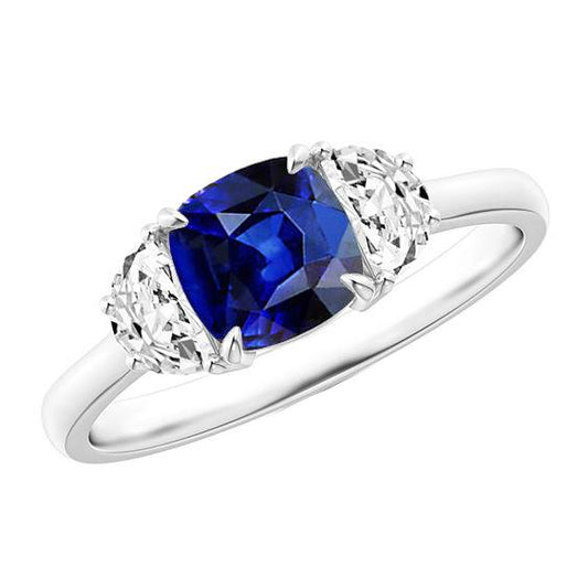 Anello in oro con mezza luna e cuscino con zaffiro di Ceylon 3 pietre 3 carati - harrychadent.it