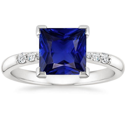 Anello in oro con pietre preziose con accenti zaffiro blu taglio principessa 5.25 carati - harrychadent.it