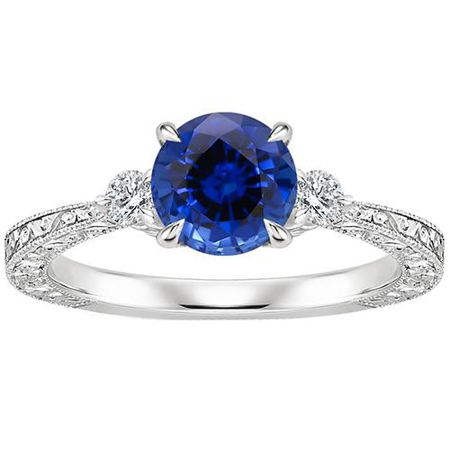 Anello in oro con tre pietre Zaffiro rotondo di Ceylon e diamante 2.50 carati Nuovo - harrychadent.it