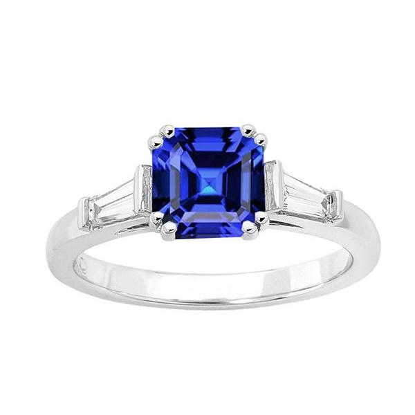 Anello in oro con tre pietre di zaffiro Asscher 2.50 carati di diamanti baguette - harrychadent.it