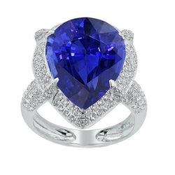 Anello in oro con zaffiro blu di Ceylon Halo Taglio a pera e diamanti rotondi 5 carati