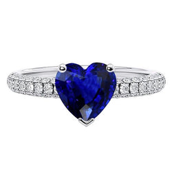 Anello in oro con zaffiro blu pietra preziosa 4 carati multi fila pavé di diamanti incastonati