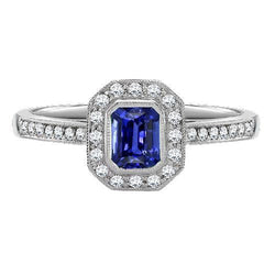 Anello in oro con zaffiro dello Sri Lanka a forma di smeraldo con diamante 3,50 carati