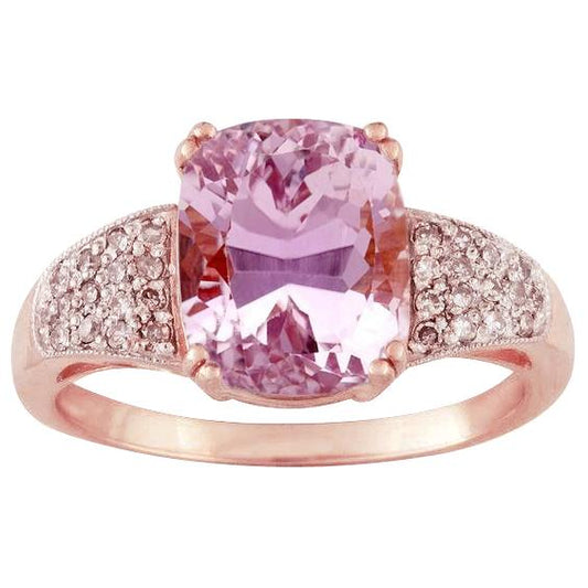 Anello in oro giallo 14 kt con grande kunzite rosa con piccoli diamanti 18.85 ct - harrychadent.it