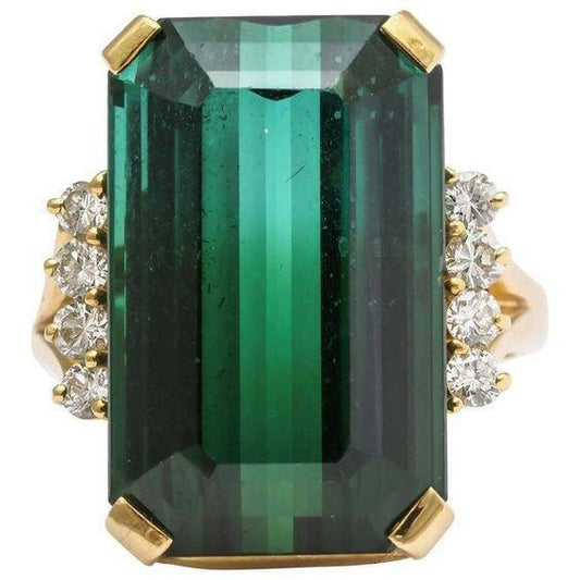Anello in oro giallo 14 kt con tormalina verde e diamanti da 13 ct - harrychadent.it