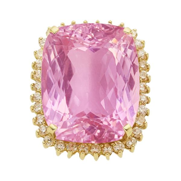 Anello in oro giallo 14K con Kunzite rosa da 44.35 ct con diamanti e pietre preziose - harrychadent.it