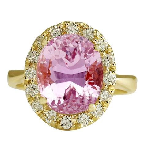 Anello in oro giallo 14K con pietre preziose Kunzite rosa ovale 16 carati - harrychadent.it