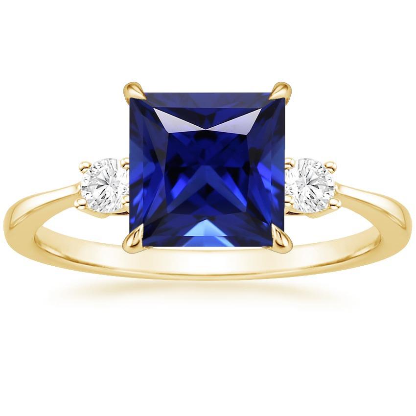 Anello in oro giallo con 3 pietre. zaffiro blu principessa e diamanti 5.25 carati - harrychadent.it