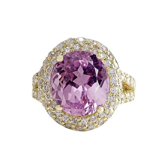 Anello in oro giallo con kunzite rosa naturale e diamanti. gioielleria raffinata 23 ct - harrychadent.it