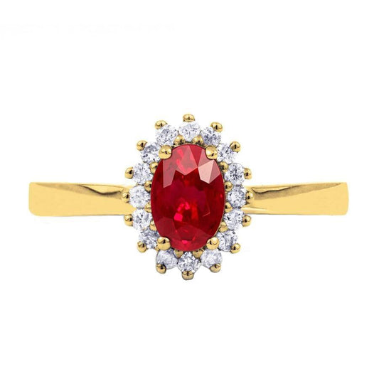 Anello in oro giallo con rubini rossi e diamanti rotondi a taglio ovale da 3 ct - harrychadent.it