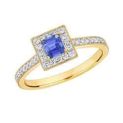 Anello in oro giallo milligrano con diamanti Zaffiro Halo Ceylon 2 carati