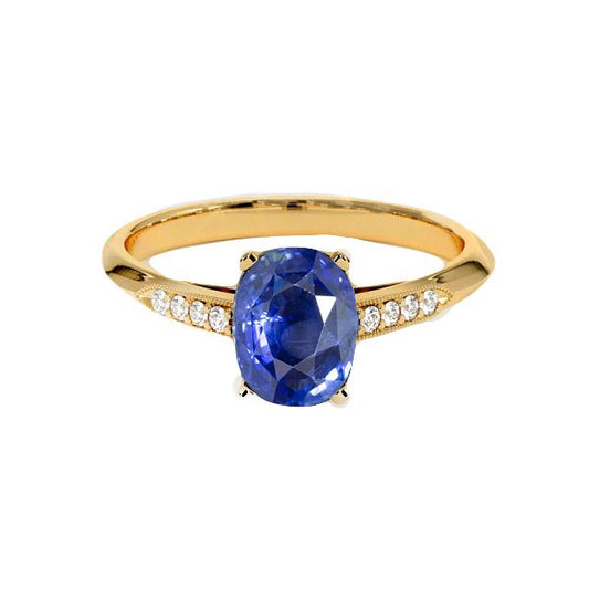 Anello in oro giallo stile vintage con diamanti e zaffiri blu 6.50 carati 14K - harrychadent.it
