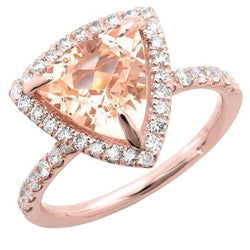 Anello in oro rosa 14 carati 16.75 ct con trilioni di morganite e diamanti rotondi