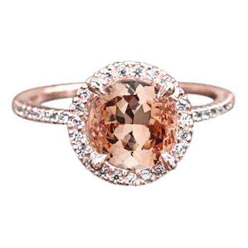 Anello in oro rosa 14 carati con diamante Halo in morganite da 10.10 ct - harrychadent.it