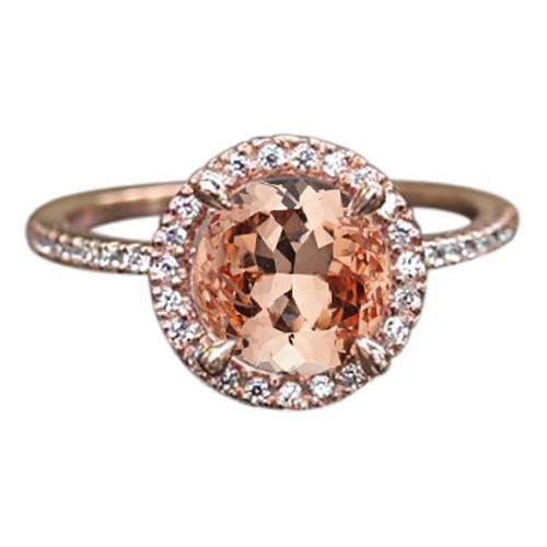 Anello in oro rosa 14K 9 carati con Morganite a taglio rotondo e diamanti Nuovo - harrychadent.it