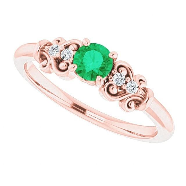 Anello in oro rosa 14K con diamante rotondo verde smeraldo 1.40 carati - harrychadent.it