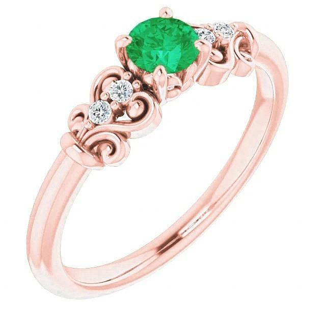 Anello in oro rosa 14K con diamante rotondo verde smeraldo 1.40 carati - harrychadent.it
