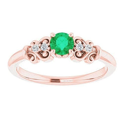 Anello in oro rosa 14K con diamante rotondo verde smeraldo 1.40 carati