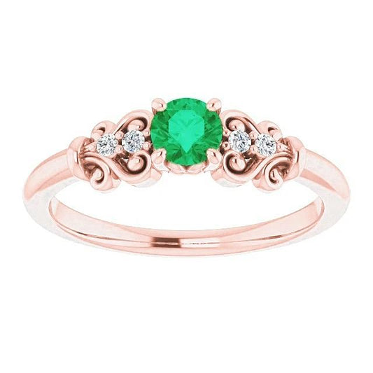 Anello in oro rosa 14K con diamante rotondo verde smeraldo 1.40 carati - harrychadent.it