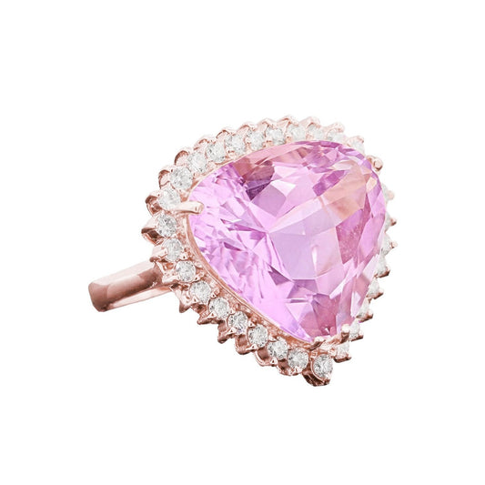 Anello in oro rosa 19,25 carati con trilioni di kunzite con diamanti rotondi - harrychadent.it