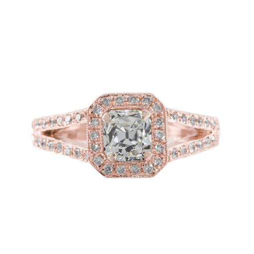 Anello in oro rosa con cuscino aureola Old Miner Diamond Ring 2 carati con gambo diviso - harrychadent.it