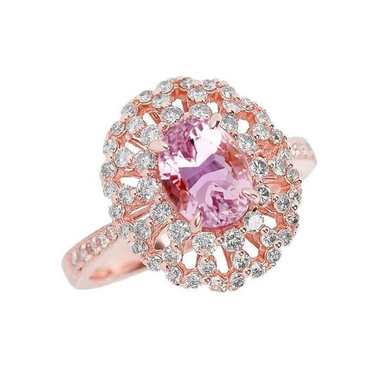 Anello in oro rosa con diamante Kunzite taglio ovale rosa. gioielli in oro rosa 14 ct - harrychadent.it