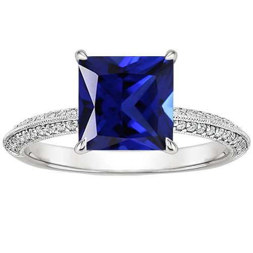 Anello in oro stile antico con diamanti e zaffiri blu principessa 4.50 carati - harrychadent.it