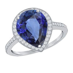Anello in pietra preziosa Halo Pear con zaffiro di Ceylon e diamanti 5 carati