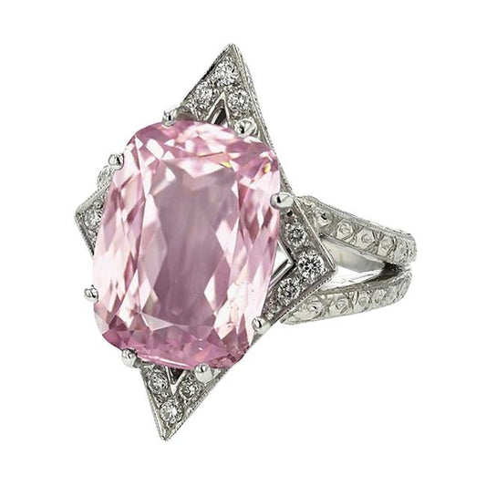 Anello in pietra preziosa Kunzite con diamanti 17.50 ct Oro bianco 14K - harrychadent.it