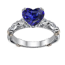Anello in pietra preziosa a cuore con zaffiro blu. gioielli in stile antico da 2.50 carati