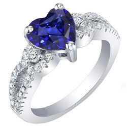 Anello in pietra preziosa con taglio a cuore in zaffiro blu con gambo diviso 4.50 carati