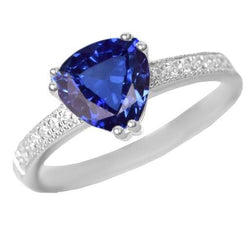 Anello in pietra preziosa con zaffiro di Ceylon trilioni di diamanti tondi 2.50 carati