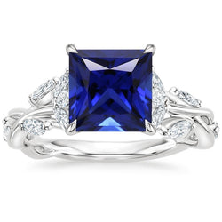 Anello in pietra preziosa principessa con accenti di diamante Zaffiro Ceylon 6 carati