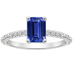 Anello in pietra preziosa smeraldo con accenti con zaffiro blu e diamante 3.50 carati