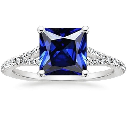 Anello in pietra preziosa solitario taglio principessa con accenti di diamanti pavé 6 carati - harrychadent.it