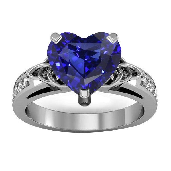 Anello in pietra preziosa stile vintage con zaffiro a taglio cuore e diamanti 3.50 carati - harrychadent.it