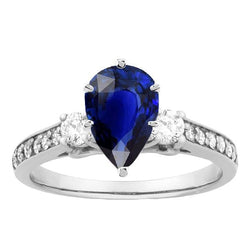 Anello in pietra preziosa zaffiro a pera con accenti di diamanti rotondi 3.50 carati