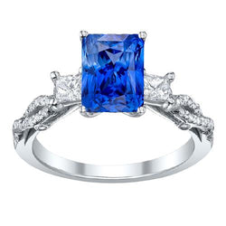 Anello in pietra preziosa zaffiro radiante 3 pietre intrecciate stile 3.50 carati