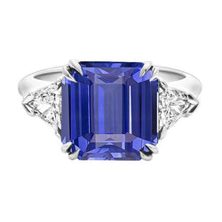 Anello in pietra preziosa zaffiro smeraldo 4 carati trilioni di diamanti 3 pietre d'oro