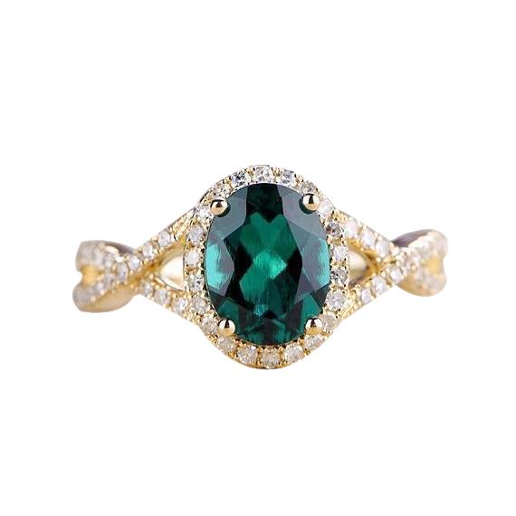 Anello in pietra verde smeraldo da 8 ct con gioielli in oro giallo 14 carati con diamanti - harrychadent.it