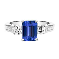 Anello in stile 3 pietre con zaffiro Ceylon smeraldo 3 carati e gioielli con diamanti