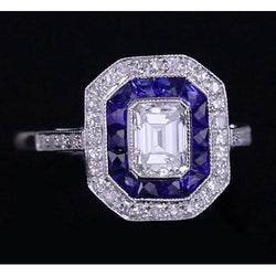 Anello in stile antico con diamanti. gioielli da donna con zaffiri blu da 4.50 carati