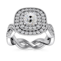 Anello in stile antico con doppio anello di diamanti da minatore vecchio 4.50 carati Milgrain