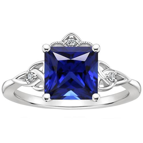 Anello in stile antico con piccolo diamante e zaffiro blu taglio principessa Oro 14K - harrychadent.it