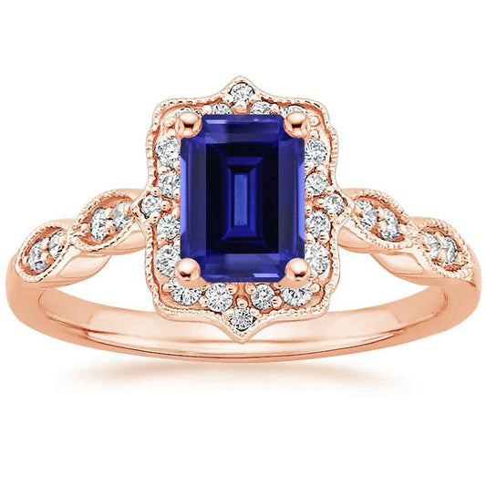 Anello in stile antico con zaffiro blu e diamante con pietra preziosa 3 carati - harrychadent.it