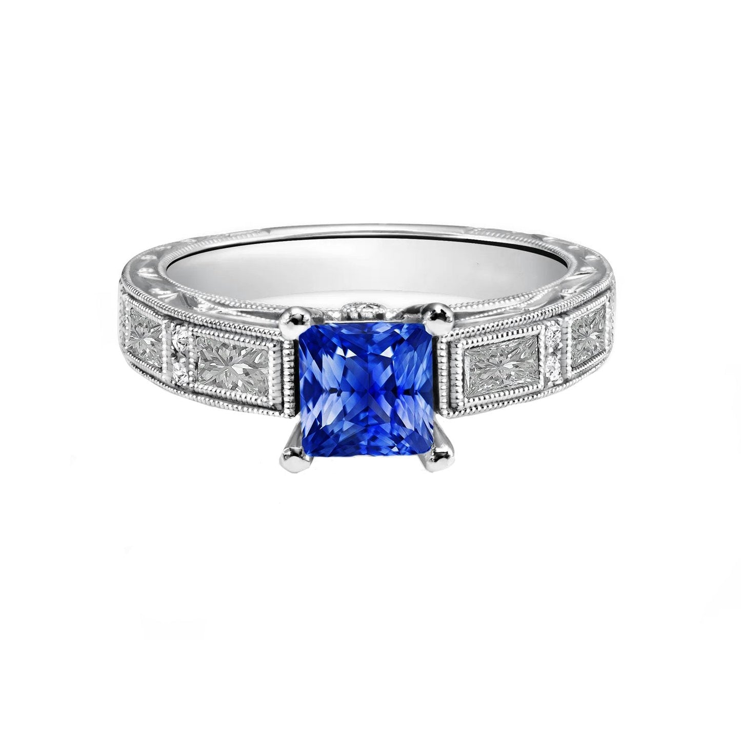 Anello in stile vintage Princess Ceylon con zaffiri e diamanti 5.50 carati - harrychadent.it