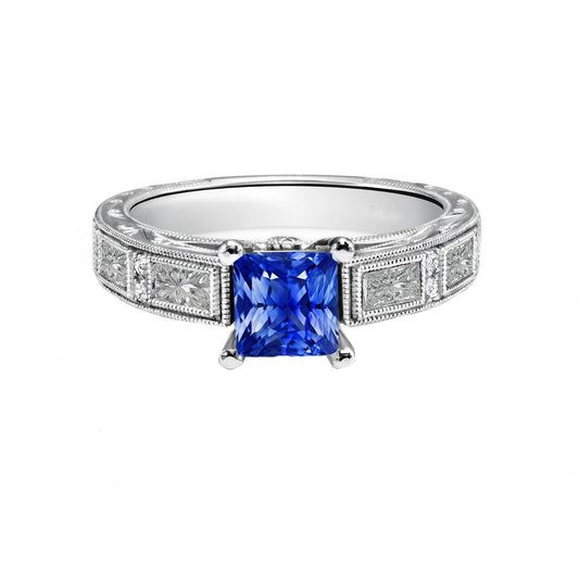 Anello in stile vintage Princess Ceylon con zaffiri e diamanti 5.50 carati - harrychadent.it
