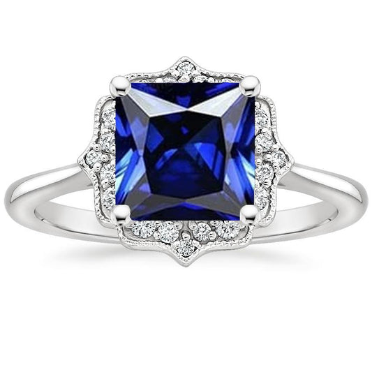 Anello in stile vintage con diamante Halo Anello con zaffiro di Ceylon 6 carati d'oro - harrychadent.it